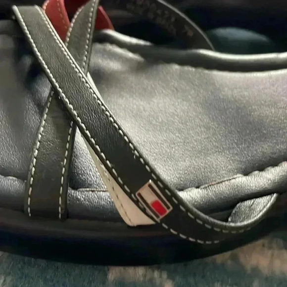 Tommy Hilfiger leather red white and blue sandal slides seven - Picture 6 of 7